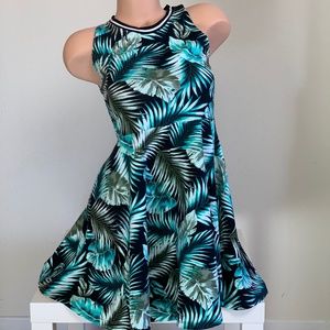 Victoria’s Secret PINK Skater Dress Sleeveless Green Palm Leaf Fern M